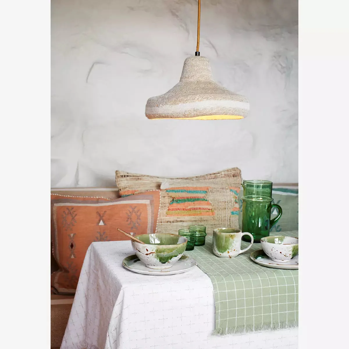 Stoneware Lunch Plate - White, Green & Natural