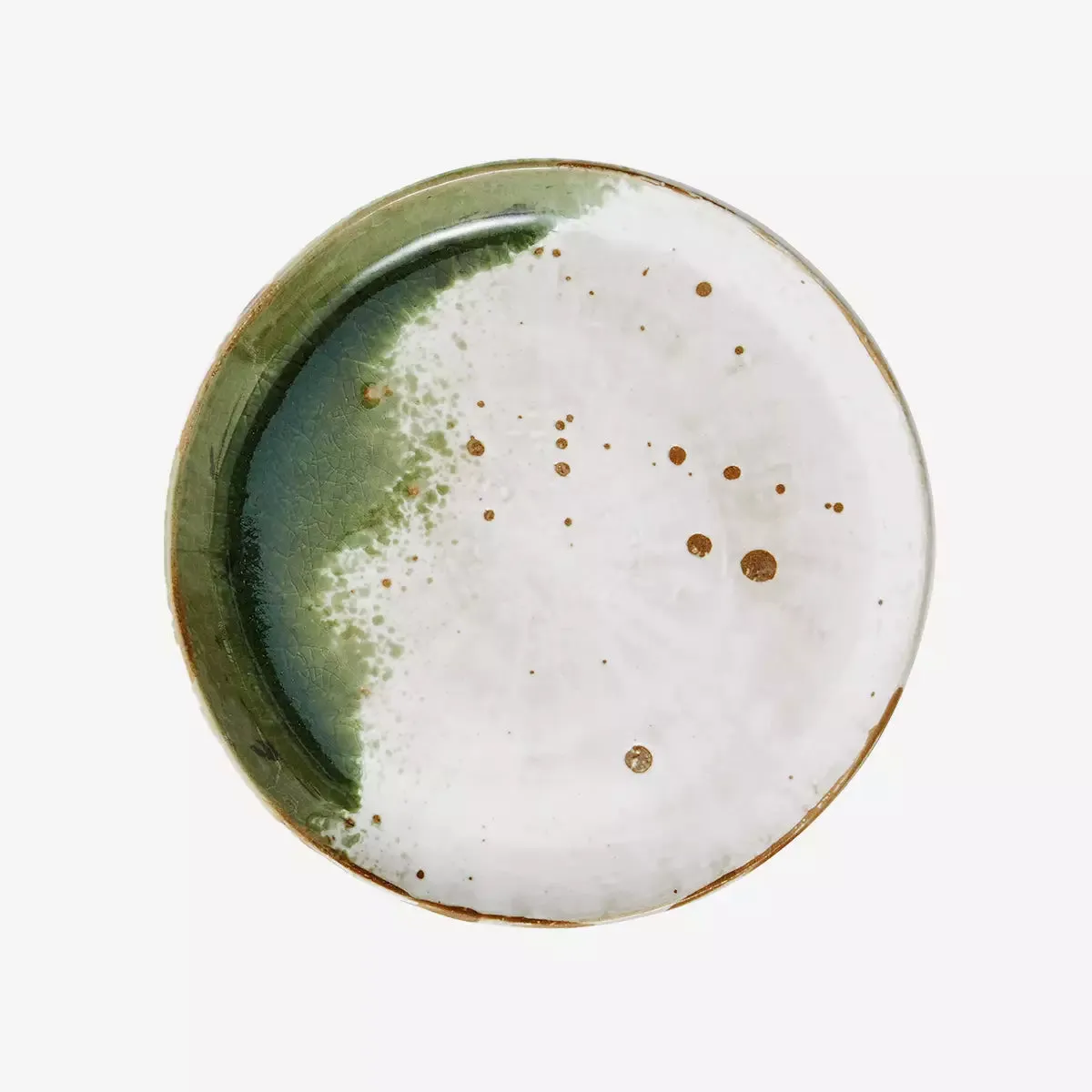 Stoneware Lunch Plate - White, Green & Natural