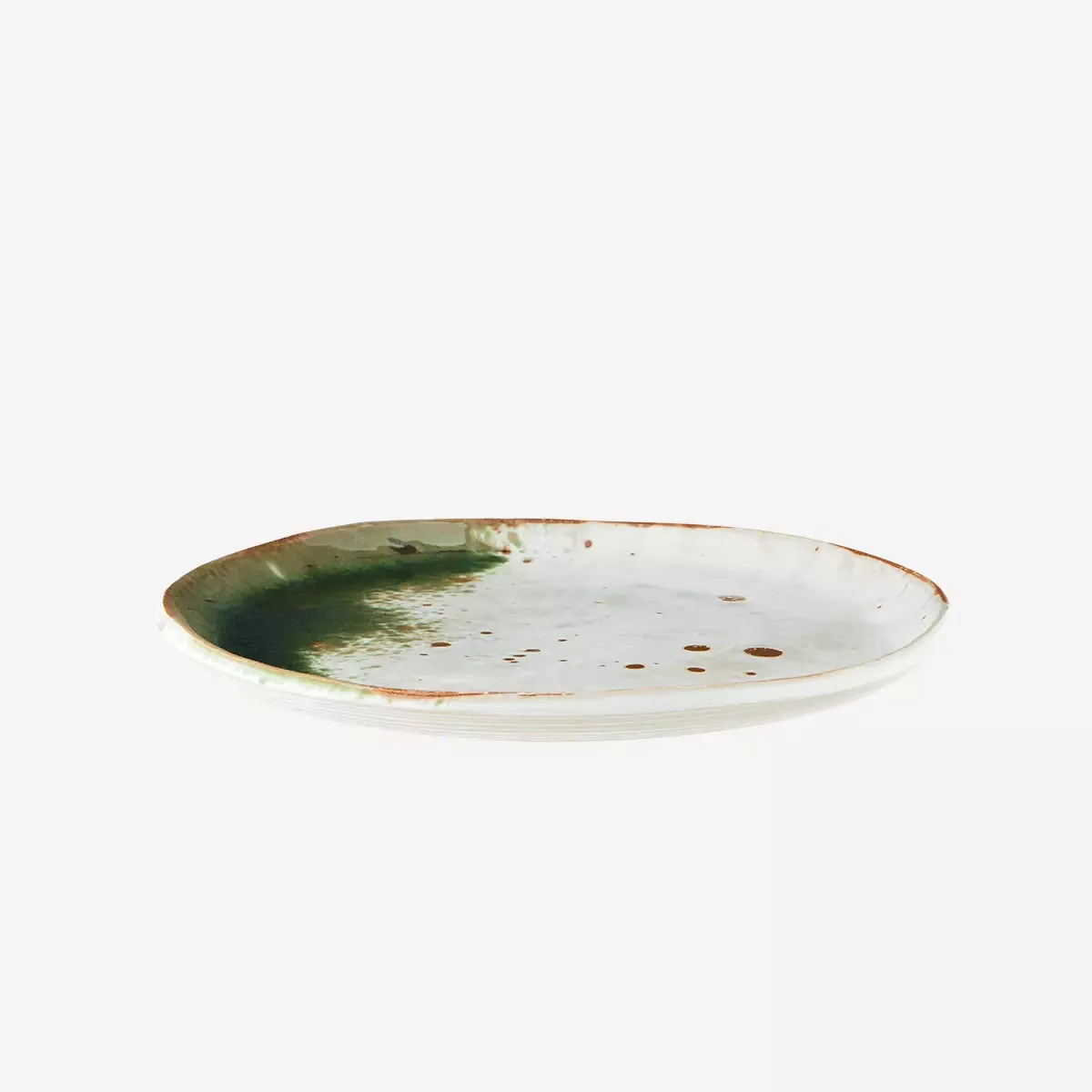 Stoneware Lunch Plate - White, Green & Natural