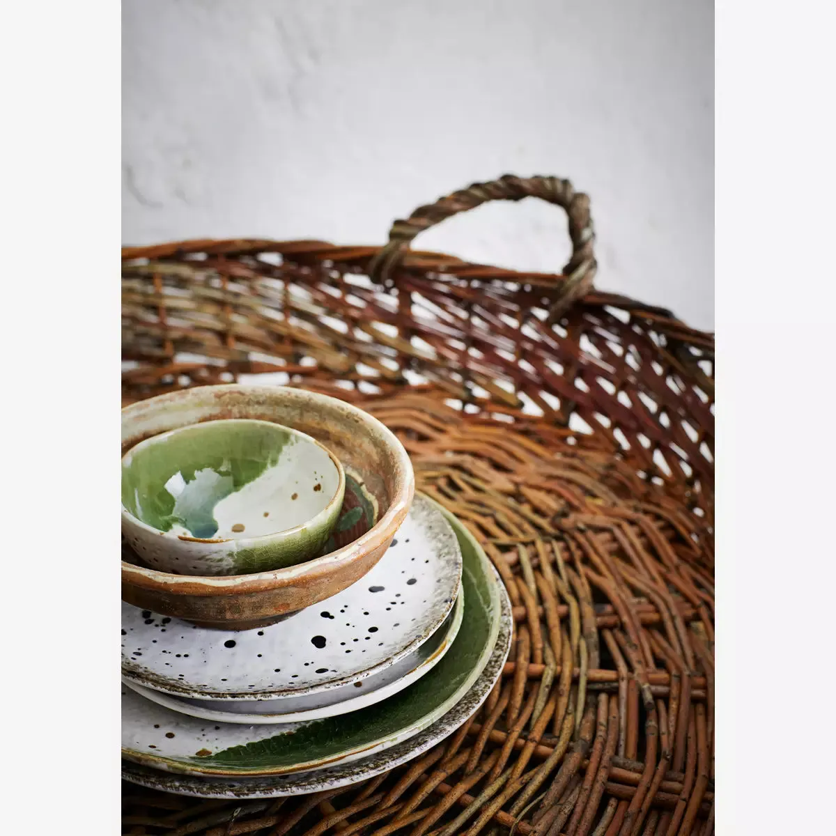 Stoneware Lunch Plate - White, Green & Natural
