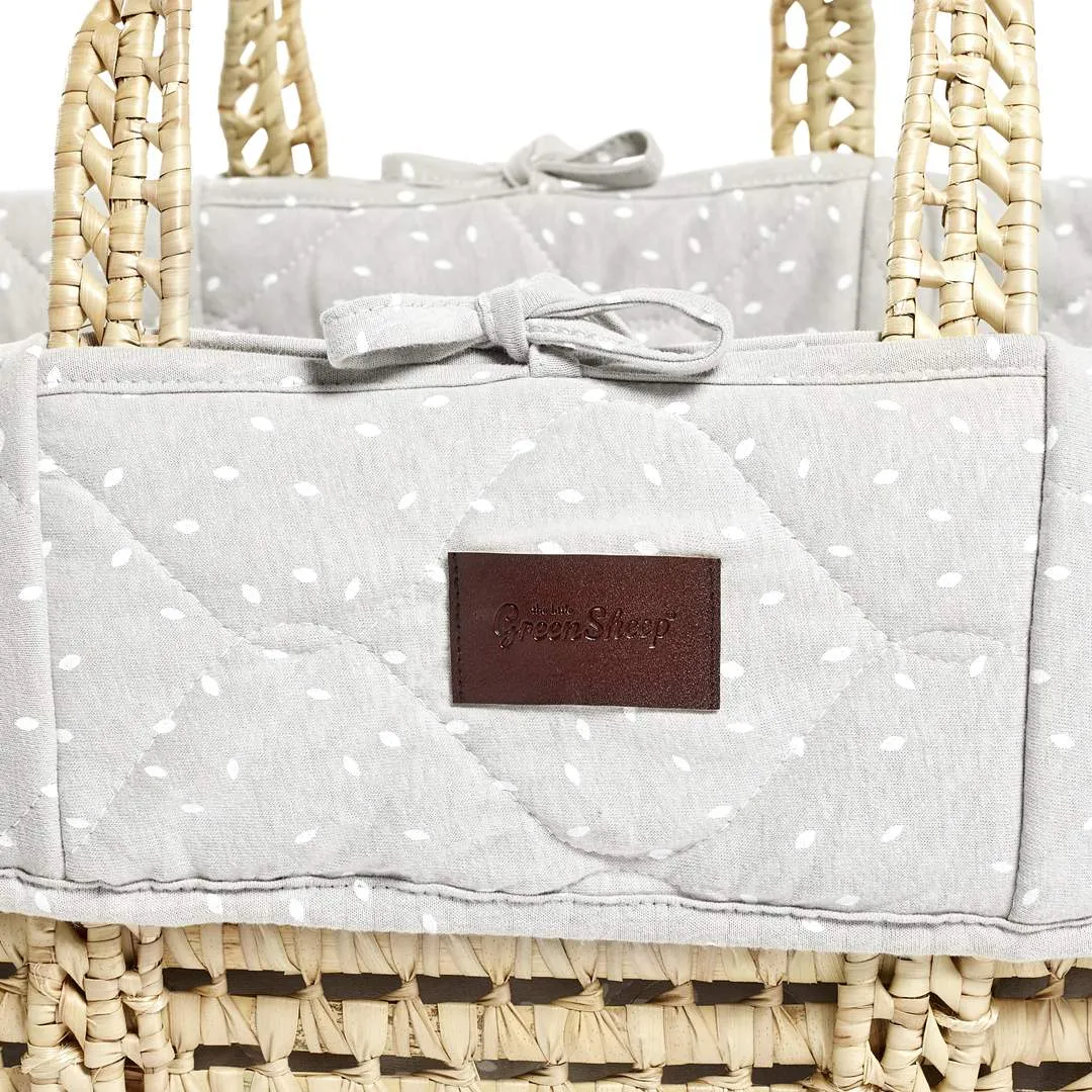 The Little Green Sheep Natural Quilted Moses Basket   Mattress - Dove Rice