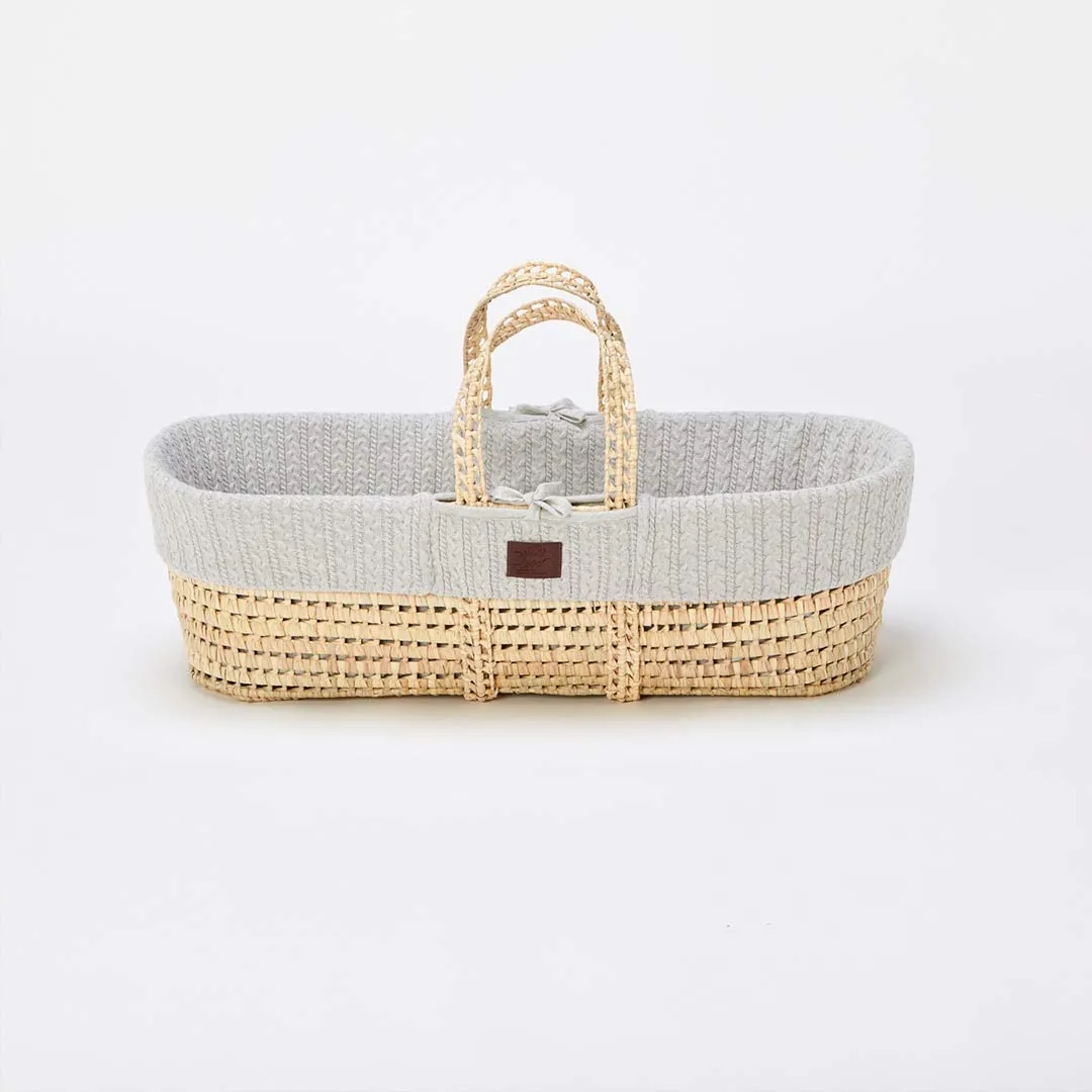 The Little Green Sheep Organic Knitted Moses Basket & Mattress - Dove