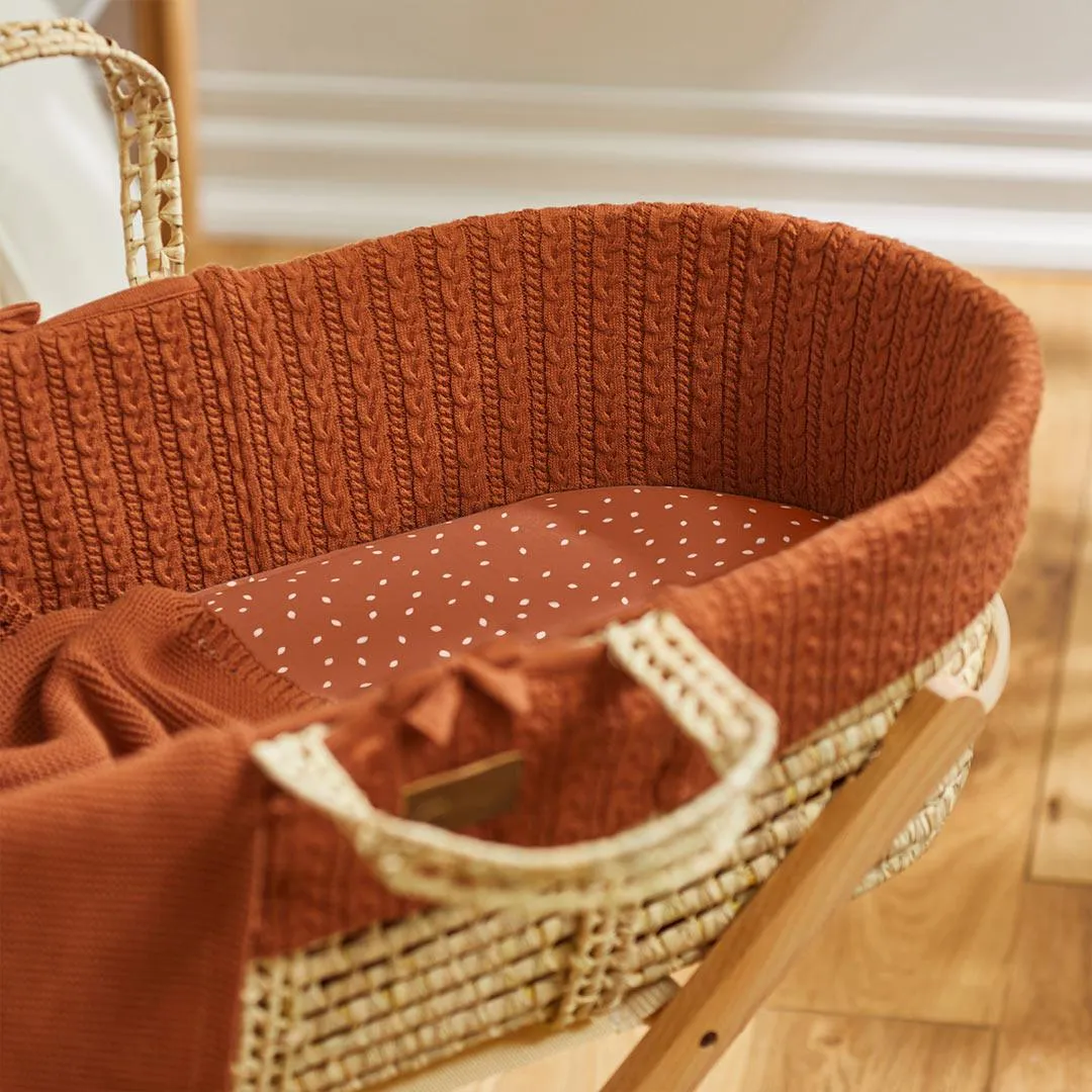 The Little Green Sheep Organic Moses Basket Fitted Sheet - Terracotta Rice Print
