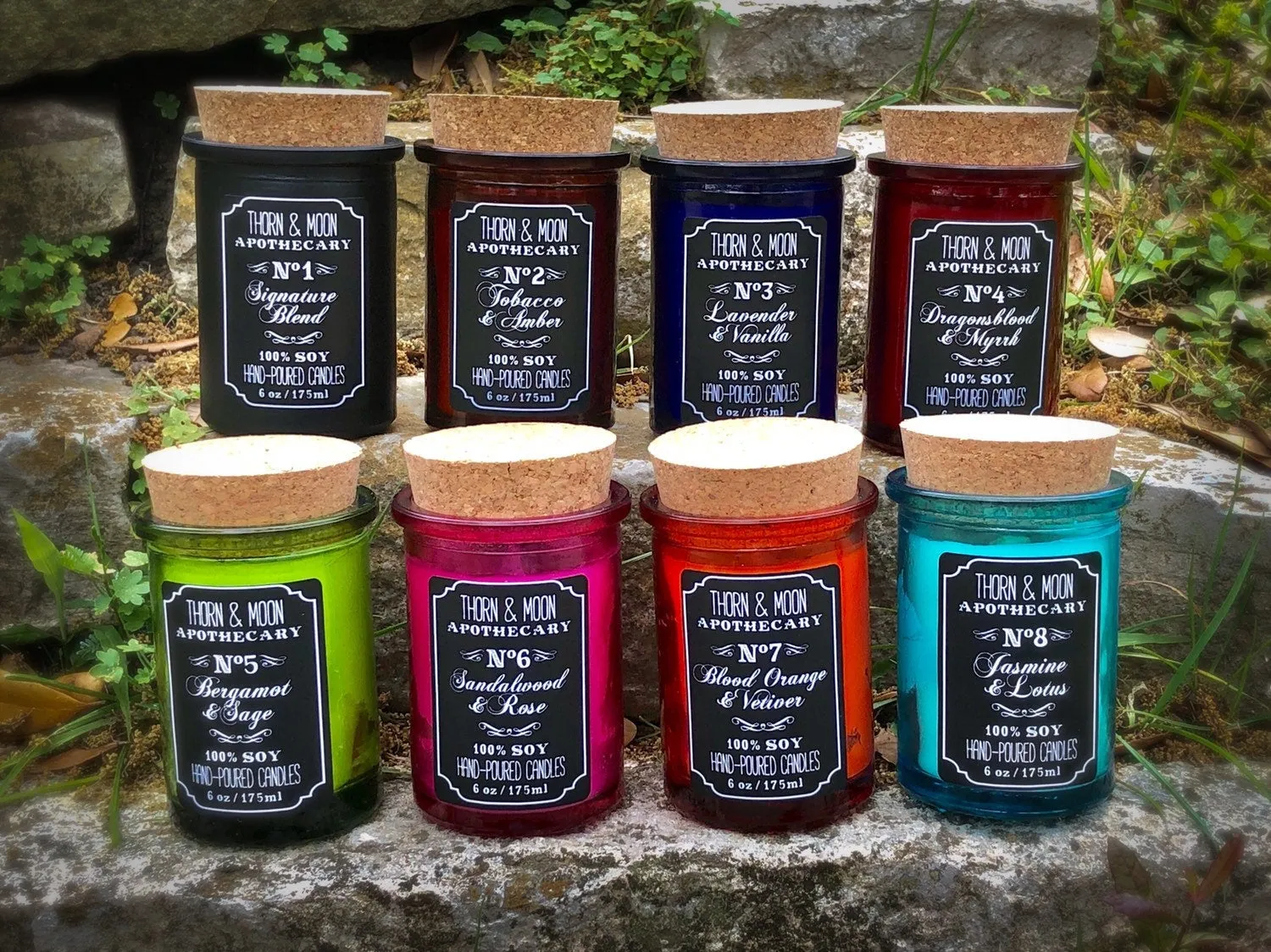 Thorn & Moon Apothecary Candle - No. 6 - Sandalwood and Rose - 100% Soy - Scented Candle - Essential Oil and Fragrance Oil blend, Herb/Resin