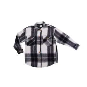 Woven Check Shacket, Black, Size S