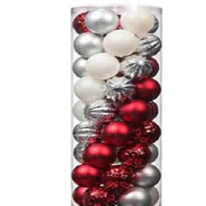 Xmas Ball with Clear Box 6cm 30pcs Red/White/Silver