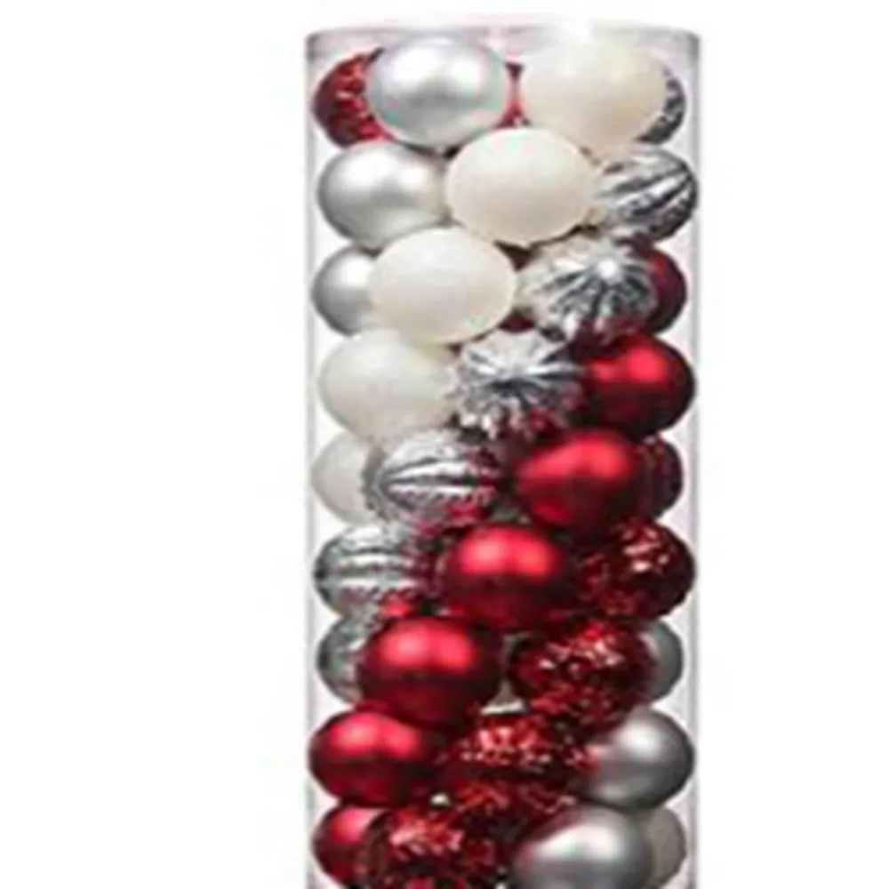 Xmas Ball with Clear Box 6cm 30pcs Red/White/Silver